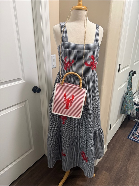Tommy Bahama Dresses & Skirts - Blue and White Gingham Dress with Red embroidered lobsters. And matching purse.